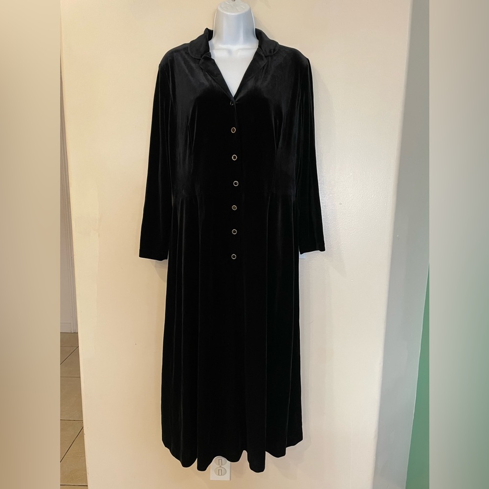 Anne Klein Women's Long Sleeve Stretch Velvet Midi Dress Black Size 12